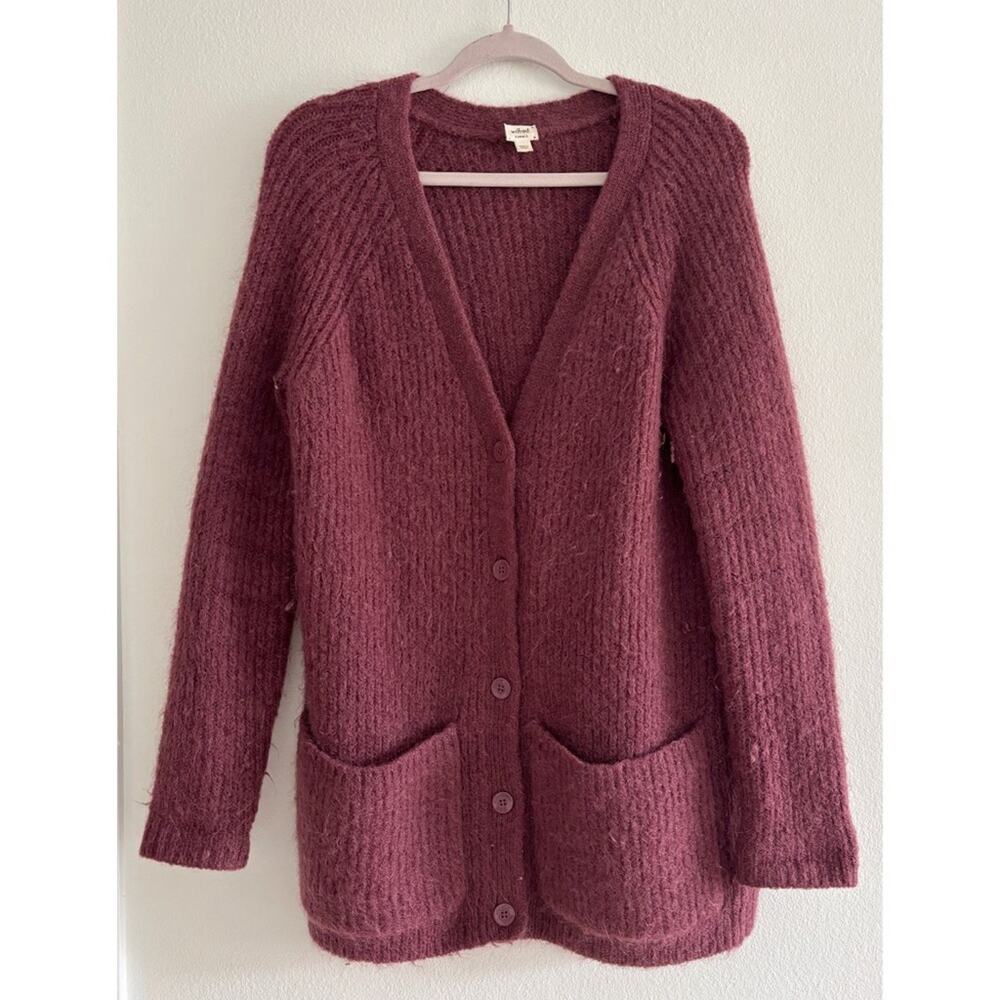 Wilfred Maroon Longline Button Front Mohair Wool Blend Cardigan XS